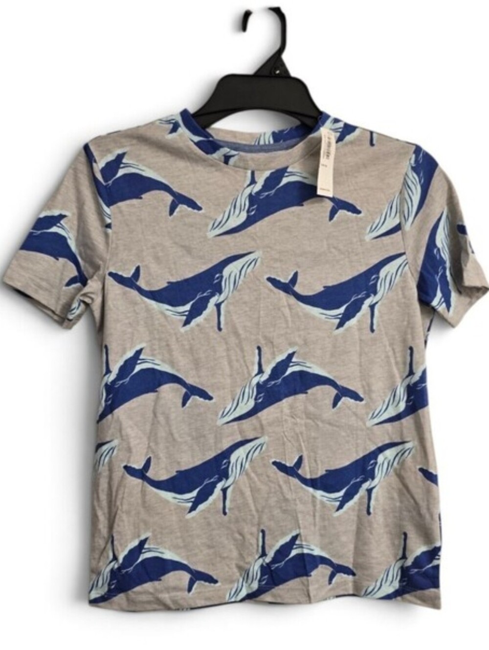 NWT! Old Navy Boys Gray Blue Whale Print Short Sleeve T-Shirt 10/12 L